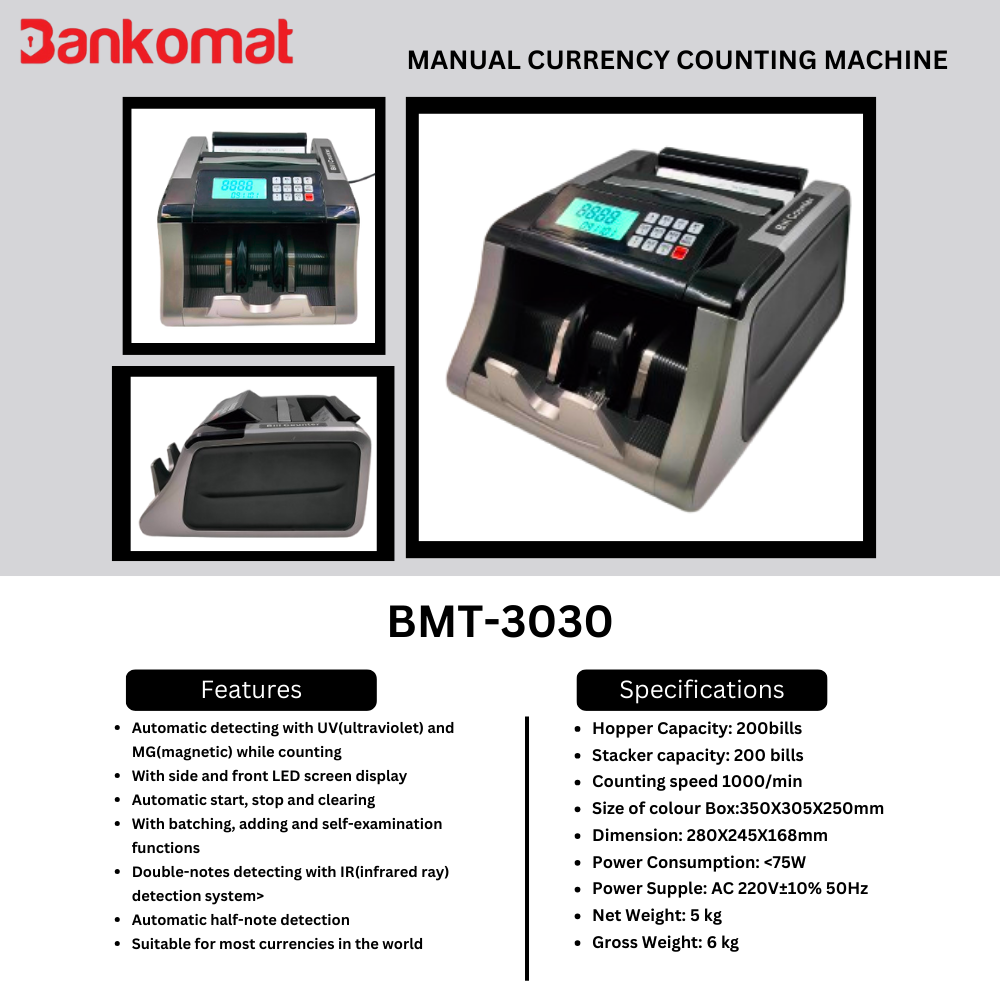BANKOMAT Cash Counting Machine BMT-3030 Manual