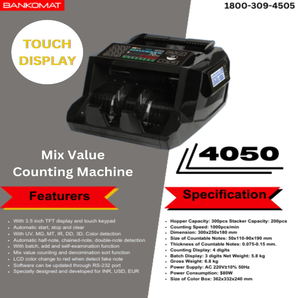 BANKOMAT Mix Cash Value Counting Machine with Fake Cash Detection Fully Automatic Cash Counting Machine