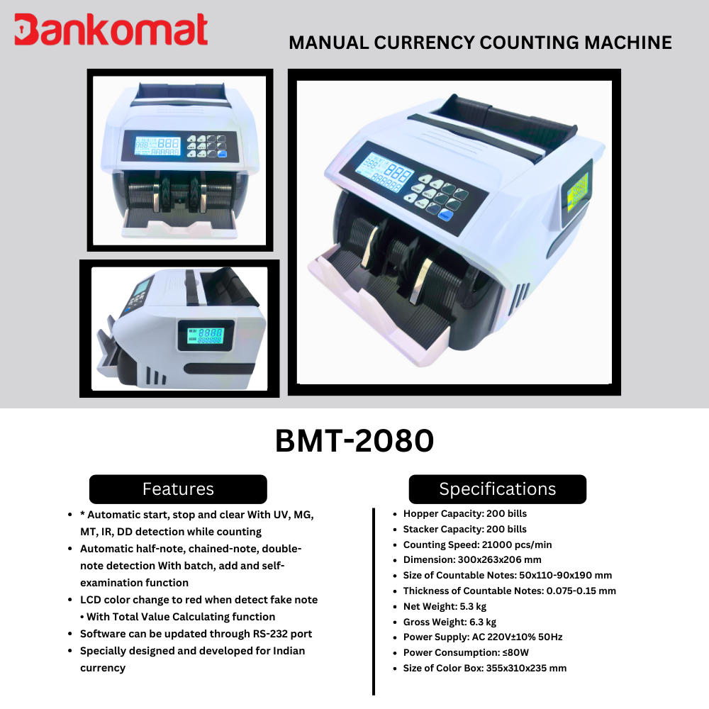 BANKOMAT Cash Counting Machine BMT-2080 manual