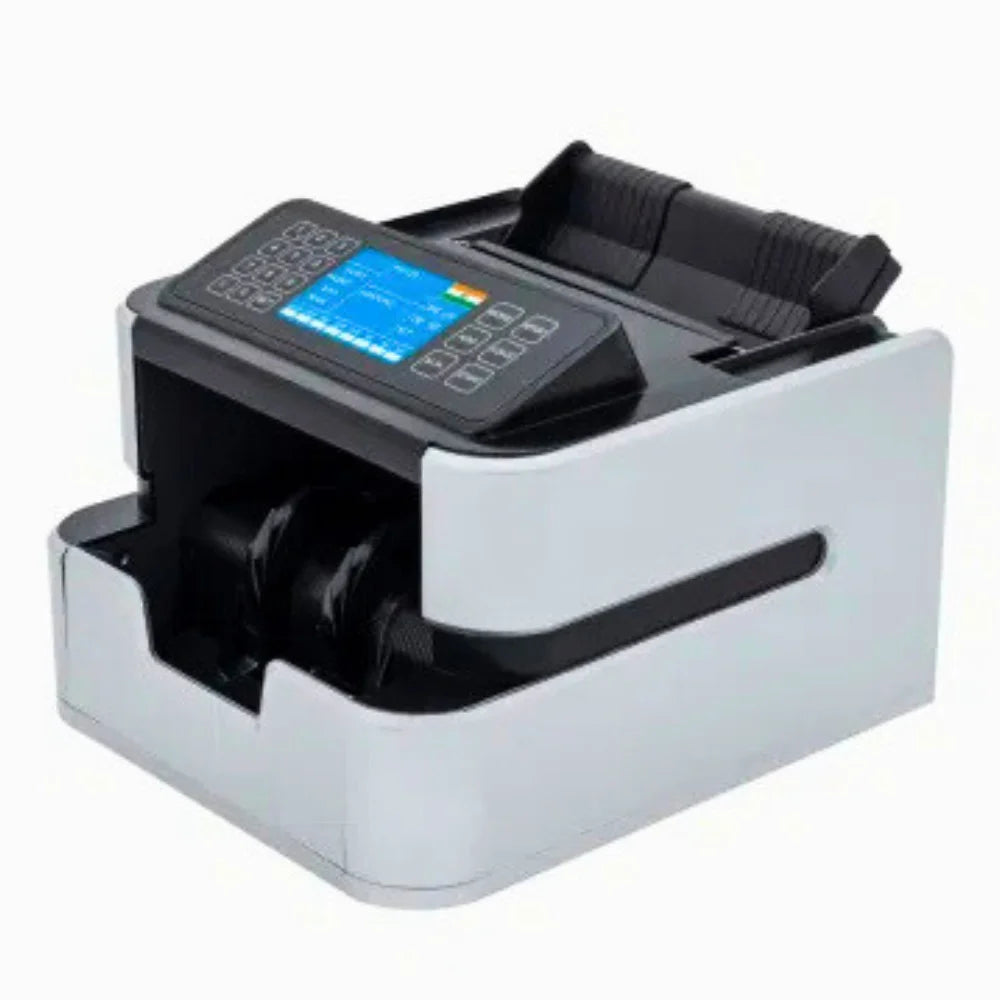 Bankomat cash counting machine with digital display and keypad for banknote counting and fake note detection