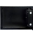 Open empty black steel safe box with secure locking bolts on right side