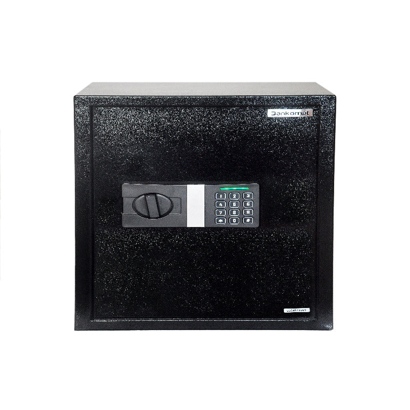 Black electronic safe box with digital keypad and dial lock from Bankomat