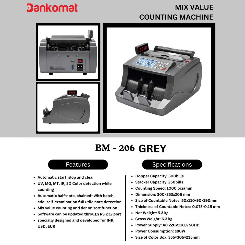 BANKOMAT Cash Counting Machine BM - 206 Grey