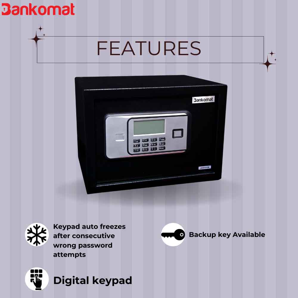 BANKOMAT Digital Safe With Electronic Keypad Lock System For Home, Office & Hotel (BMT-25FB)