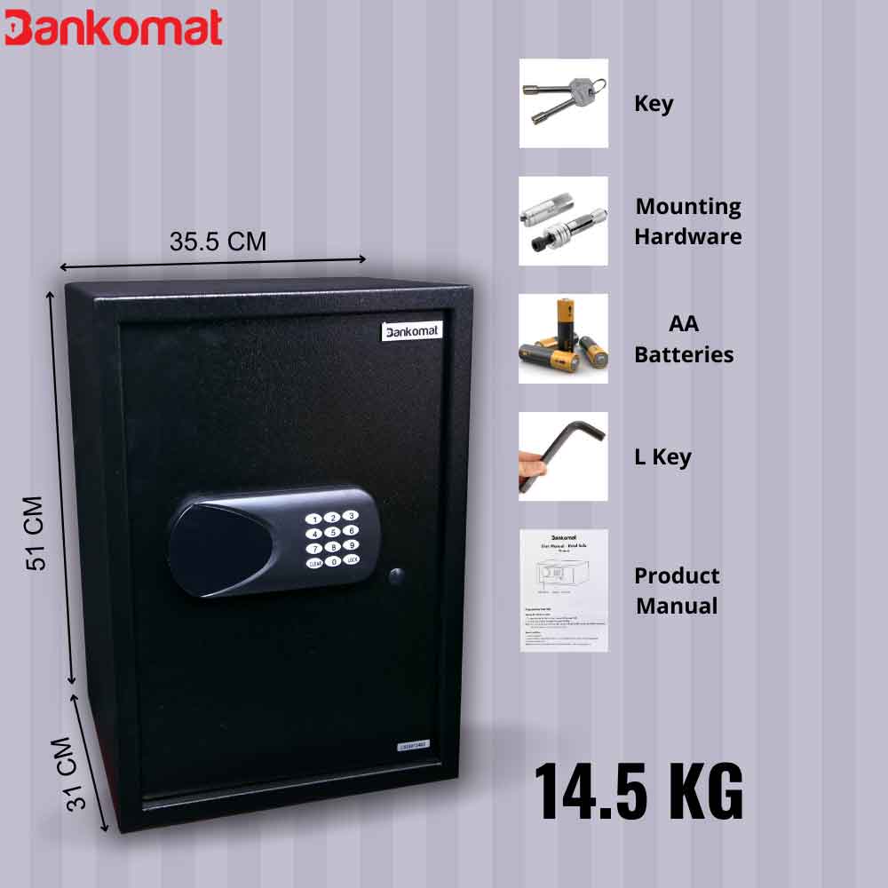 BANKOMAT Digital Safe With Electronic Keypad Lock System For Home, Office & Hotel (BMT-50TB)