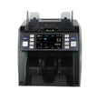 Currency counting machine with digital display on a gray background