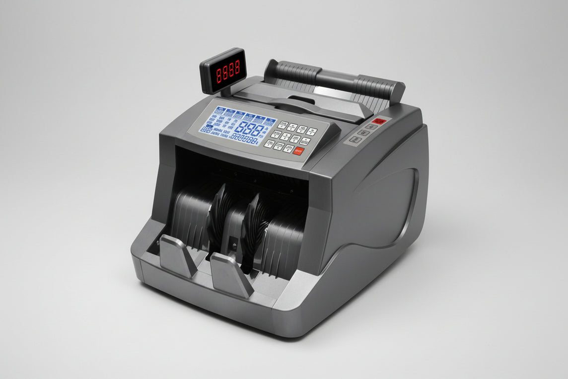 Currency counting machine on a white background