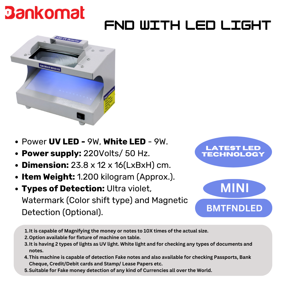BANKOMAT LED Fake Cash Detector Machine BMT-FNDMINILED